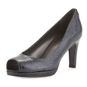 Stuart Weitzman Plainfield Snakeskin Embossed Peep Toe Pumps